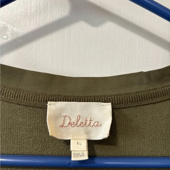 Deletta Anthropologie Green V-neck Long Sleeve Tunic Mini Dress Size XL - Picture 2 of 8